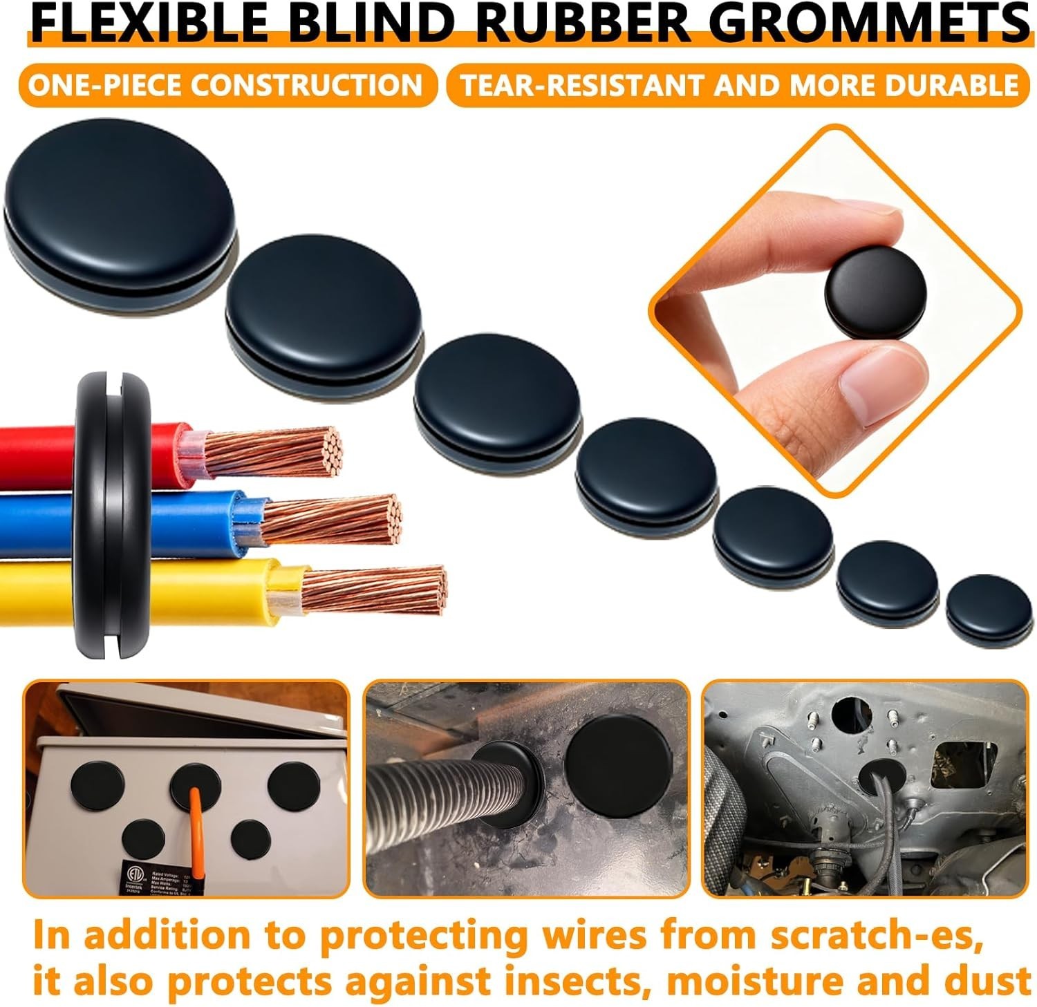 Rubber Grommet Kit 70 Pack – 7 Sizes Firewall Rubber Hole Plugs Rubber Grommets