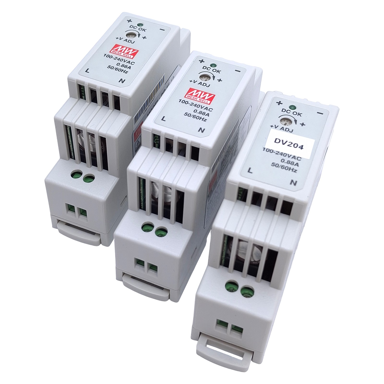 Lot of 3 Mean Well DR-15-12 Single Output Power Supply, 100-240VAC IN, 12VDC OUT
