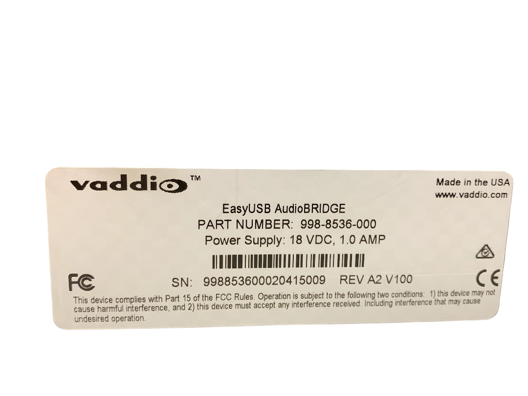 Vaddio EasyUSB AudioBRIDGE (998-8536-000) Analog Audio to USB Converter
