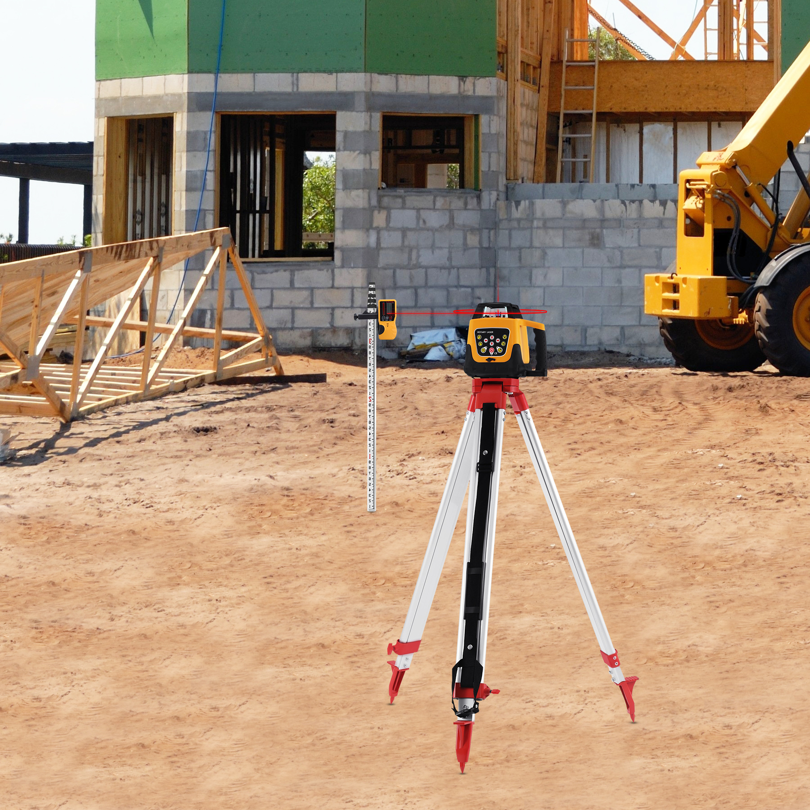 360° Automatic Self-Leveling Beam Rotary Red Laser Level 500M +1.65M Tripod