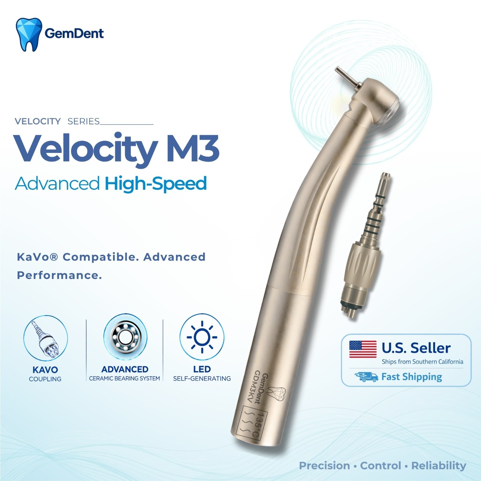 GemDent Premium Dental High Speed LED Handpiece KaVo Compatible Coupler Ceramic