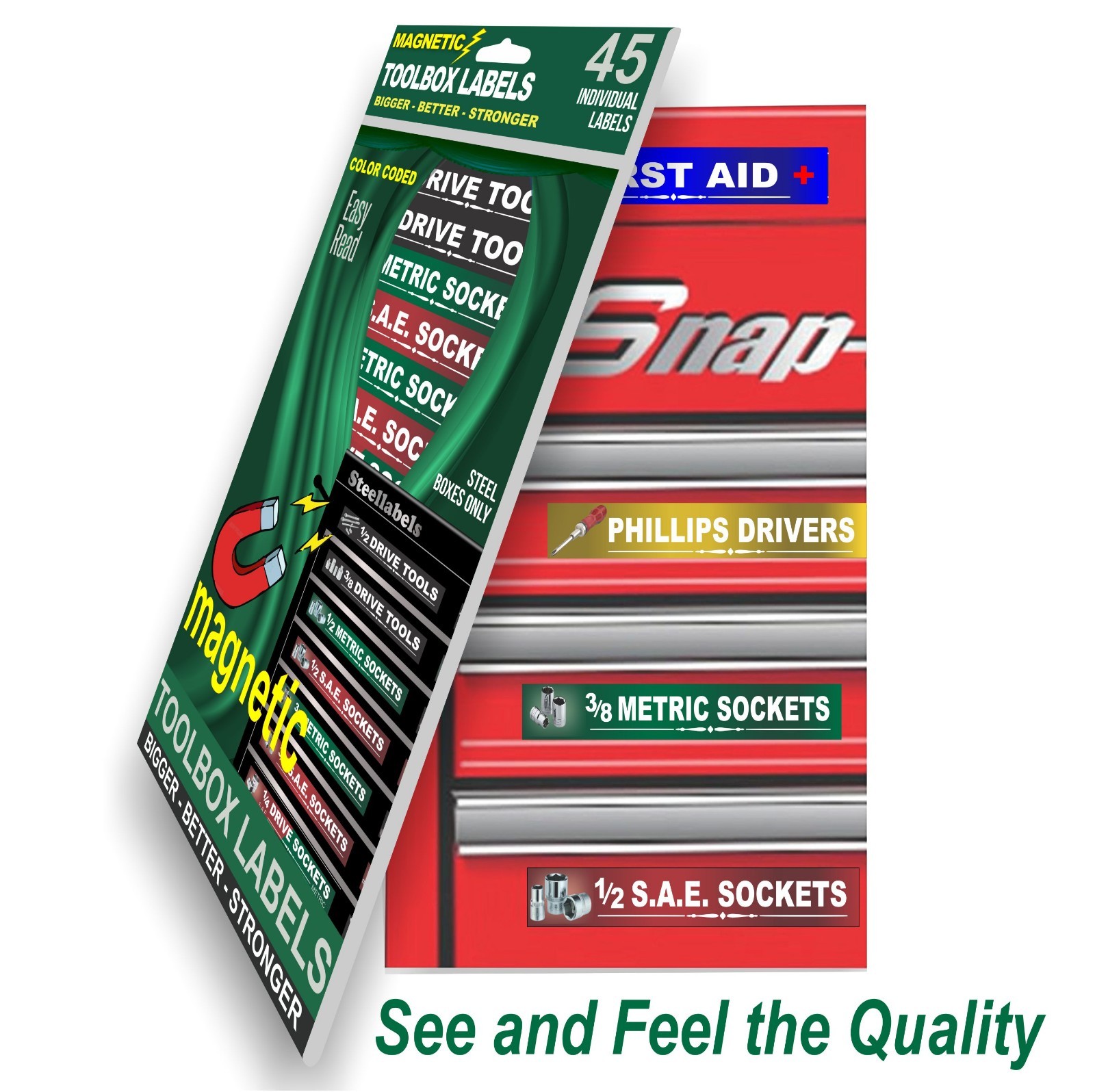 Ultimate Magnetic Tool Box Labels (Green) to fit all tool storage cabinets