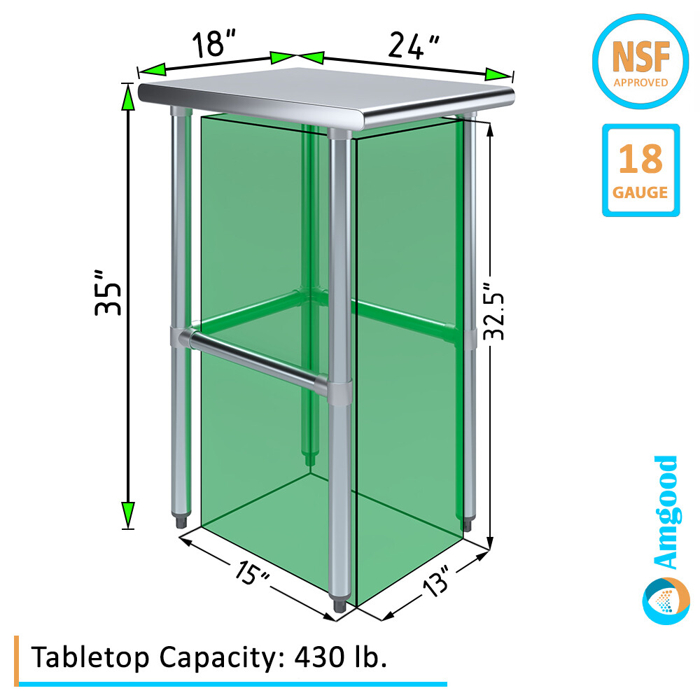 24″ X 18″ Stainless Steel Open Base Table | NSF Prep Metal Work Table