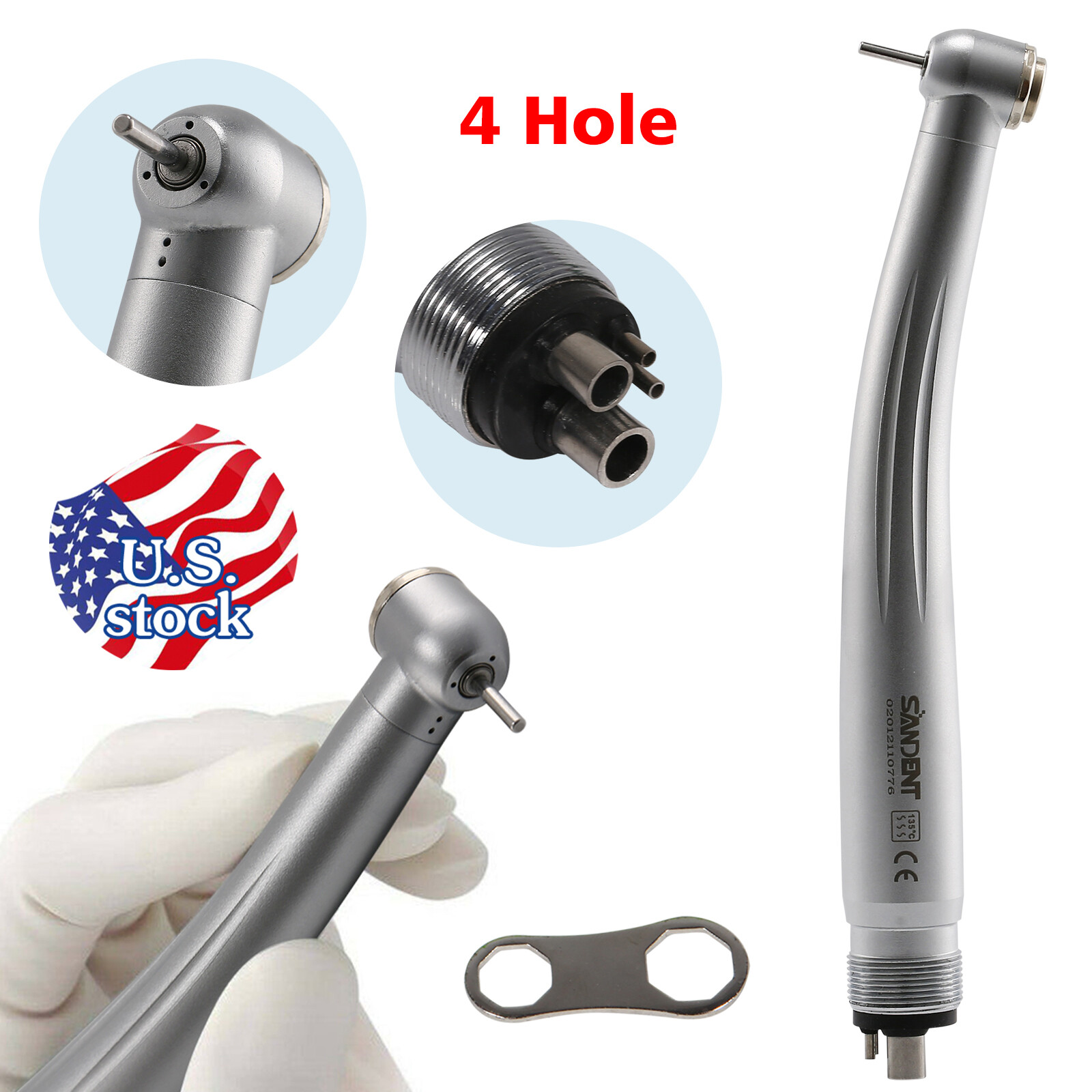 US NSK Style Dental High Speed Turbine Handpiece 4Hole 45 Degree LED/No-LED Push