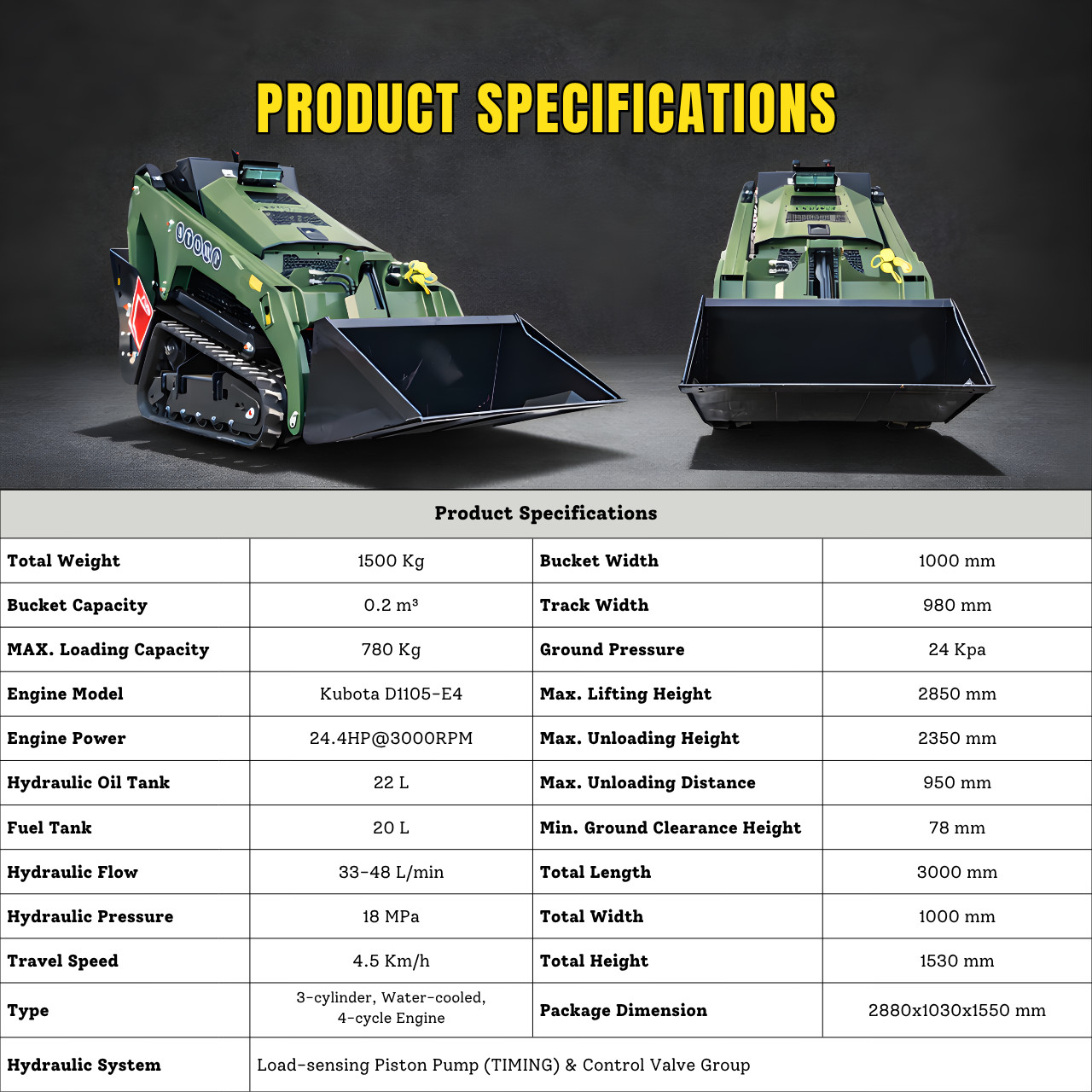 TYPHON Stomp V1000 Kubota D1105 Diesel 24.4hp Skid Steer Hydraulics Full Control