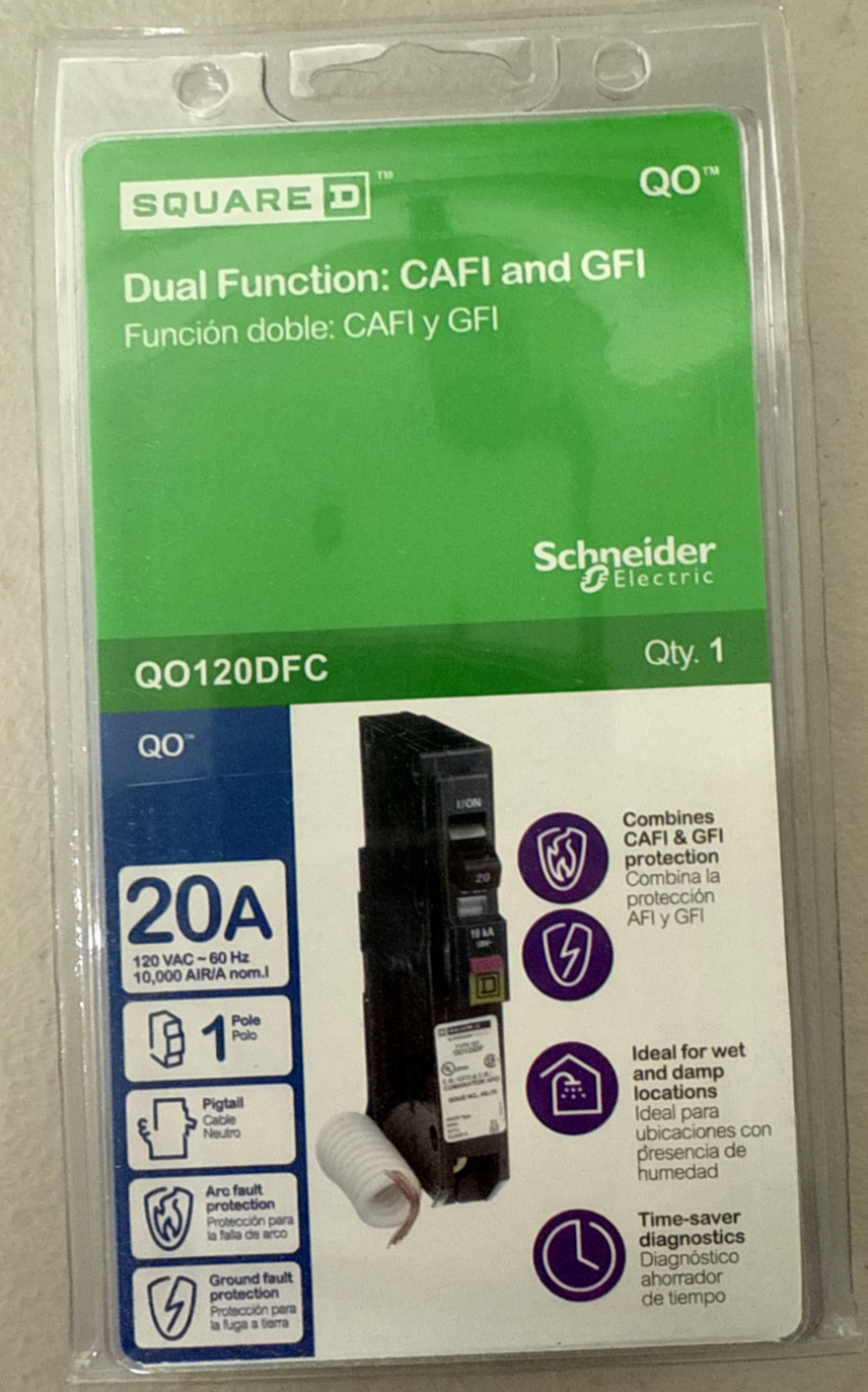 Square D QO120DFC Dual Function CAFI & GFI CIRCUIT BREAKER