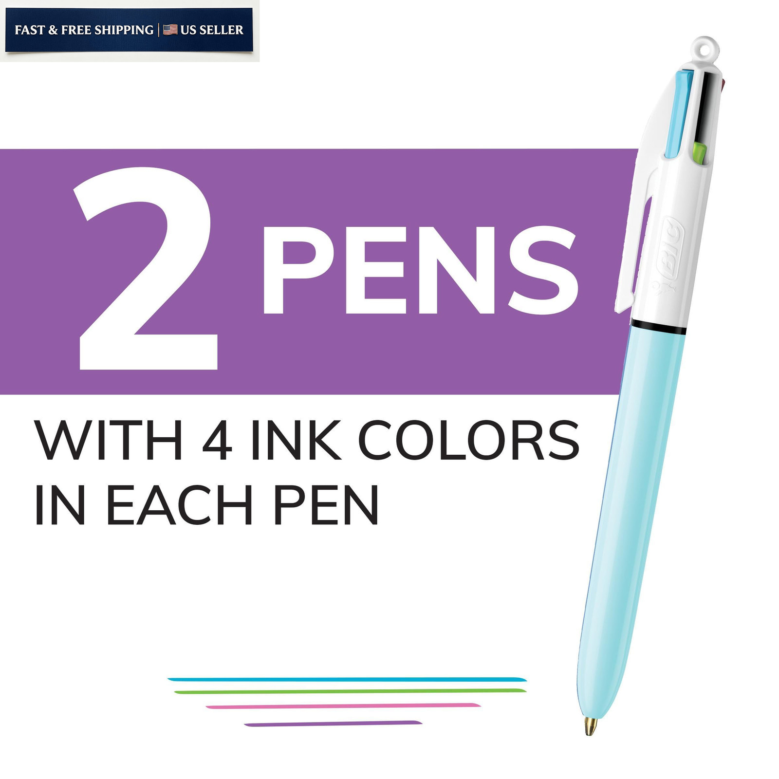 BIC 4 Color Fashion Retractable 2 Count (Pack of 1), Assorted –