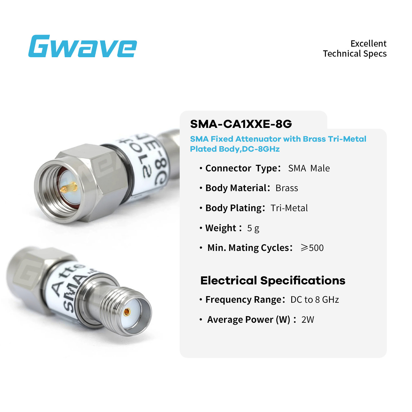 SMA Fixed Attenuator with Brass Tri-Metal Plated Body | DC-8GHz