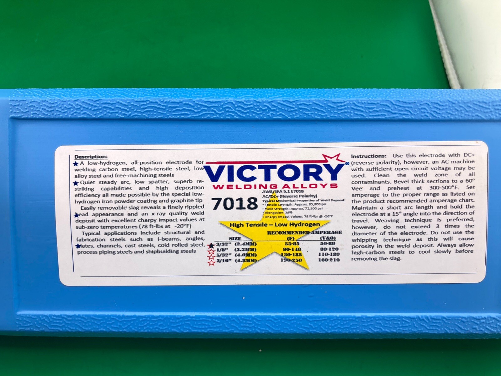 E7018 3/16″ 5Ibs Stick Welding Electrode 7018 Welding Rods 1 Pack 5Ibs Victory