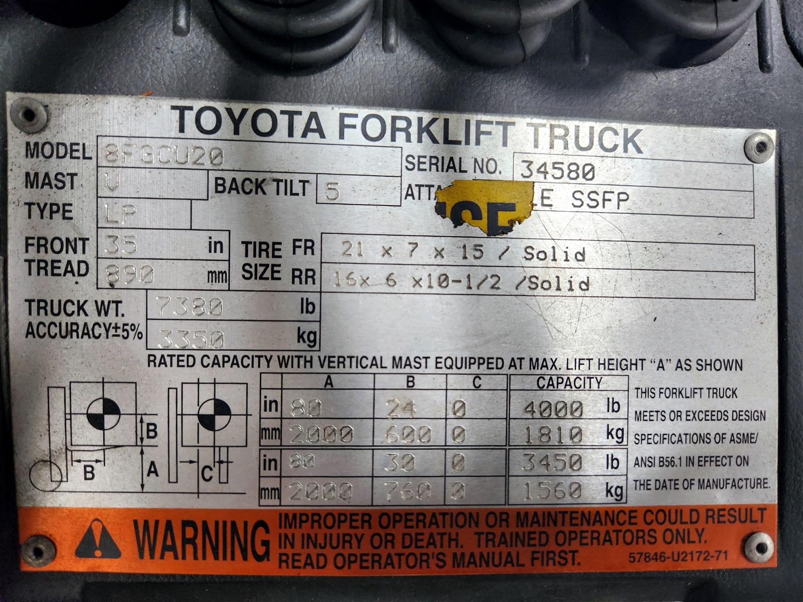 TOYOTA 5000 LB LPG FORKLIFT 5,000 LB 8FGCU25 SIDE SHIFT