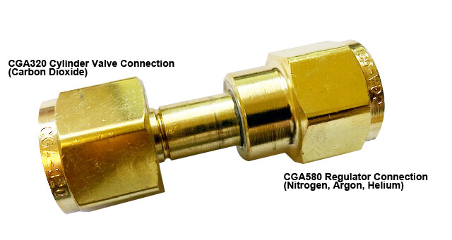 CYLINDER ADAPTOR CGA-320 TO CGA-580 – CO2 TANK to ARGON REGULATOR 806 A-809