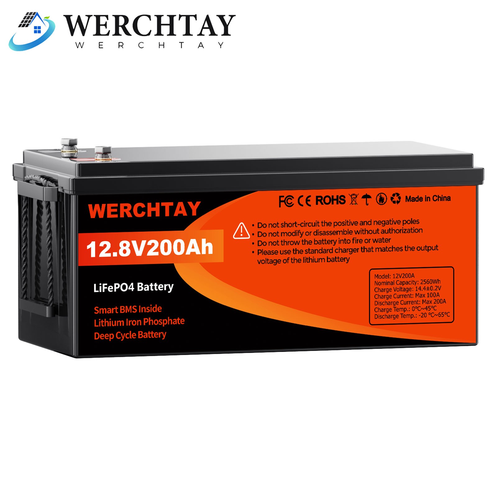 12V 200Ah LiFePO4 Lithium Battery Deep Cycle w/ 200A BMS for Solar RV Off-grid