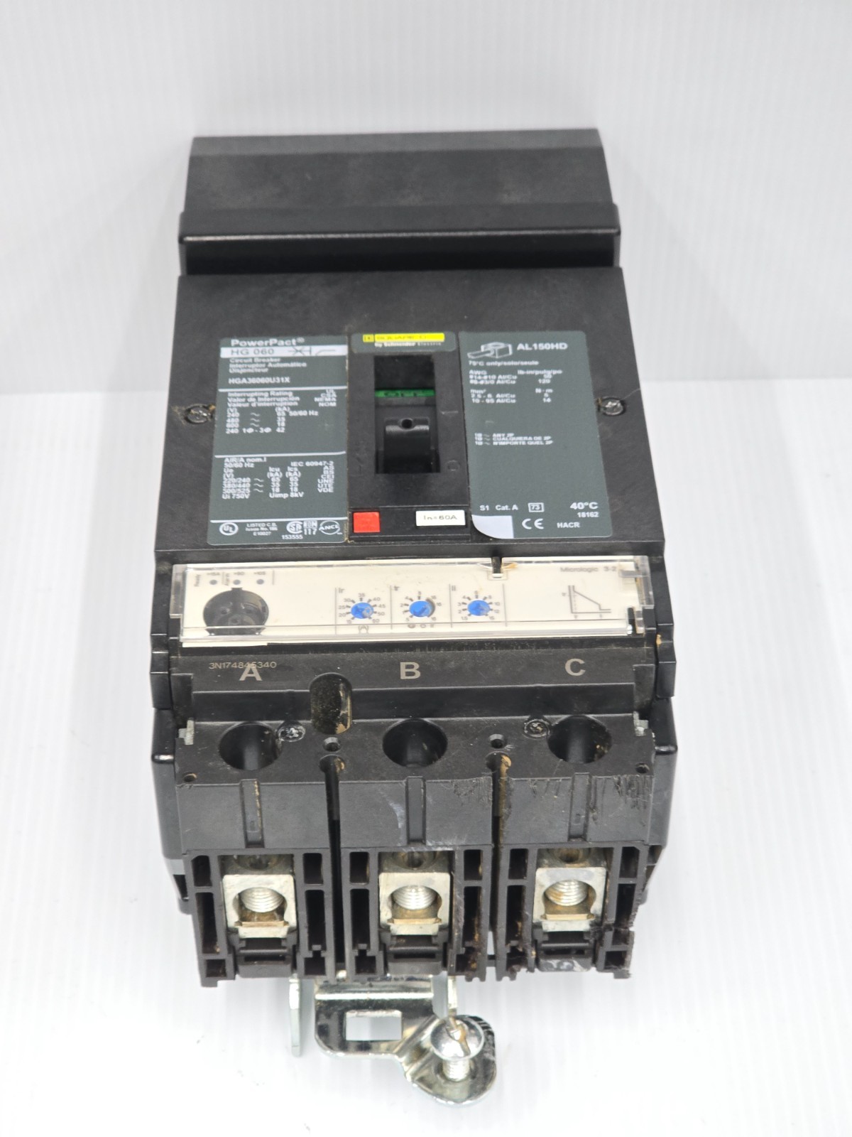 Square D 60 Amp I-Line Circuit Breaker 600 VAC 3 Pole 65 kA HGA36060U31X (Flaw)