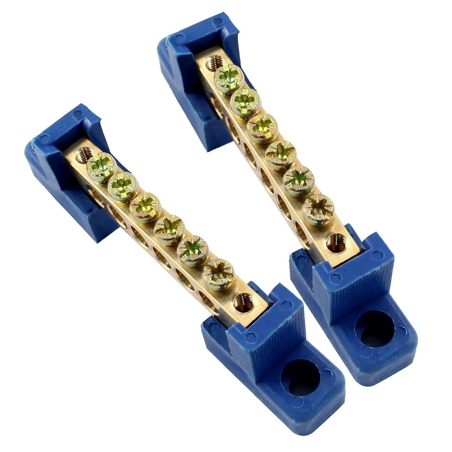 2-Pack Blue Brass Wire Screw Terminal Block – 8 Terminal Bus Bar for Marine Use
