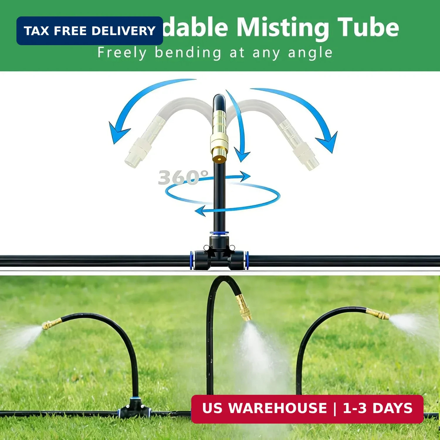 100FT Drip Irrigation System, 1/4 Inch Hose with 360° Adjustable Copper Nozzles