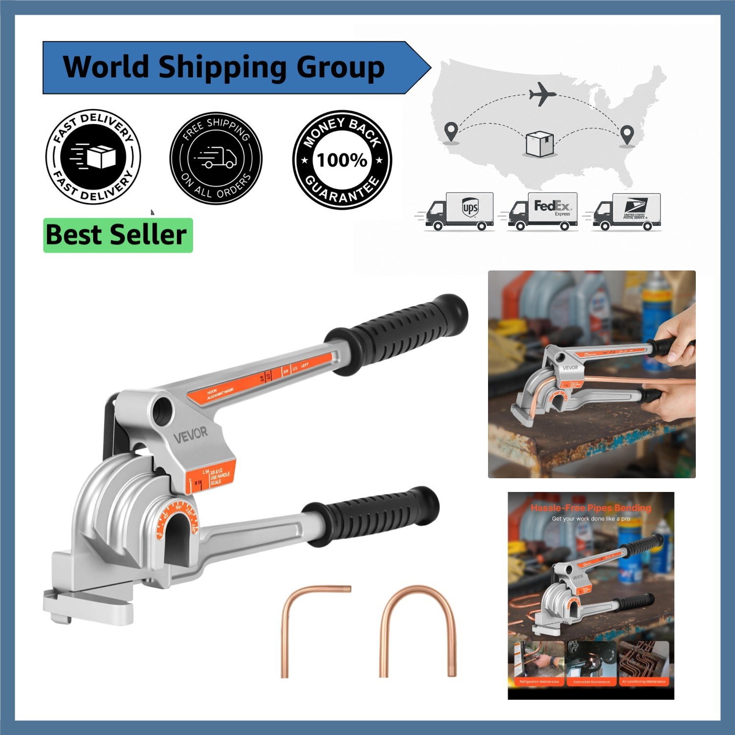 Lightweight 180° Hand-Powered Pipe Tube Bender – 1/4″, 3/8″, 1/2″ Compatibility