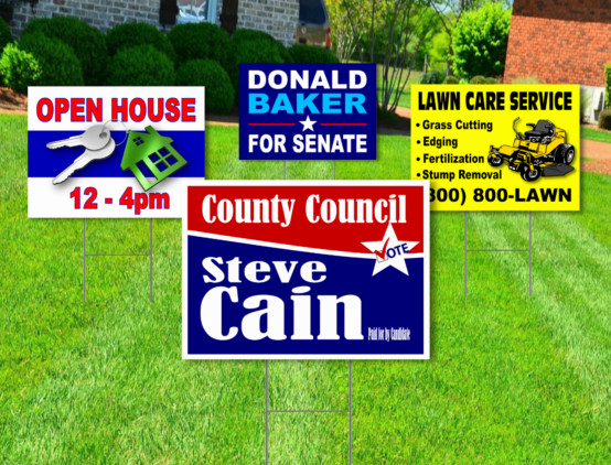 10 – 18×24 Yard Signs – Custom Design – Full Color – 2 Sided – Stakes Included!