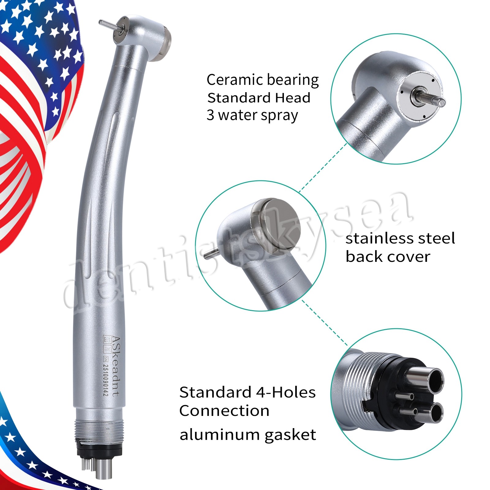 Dental High Speed Handpiece 4-Hole Quick Coupler Fit KaV NSK Turbine Push Button