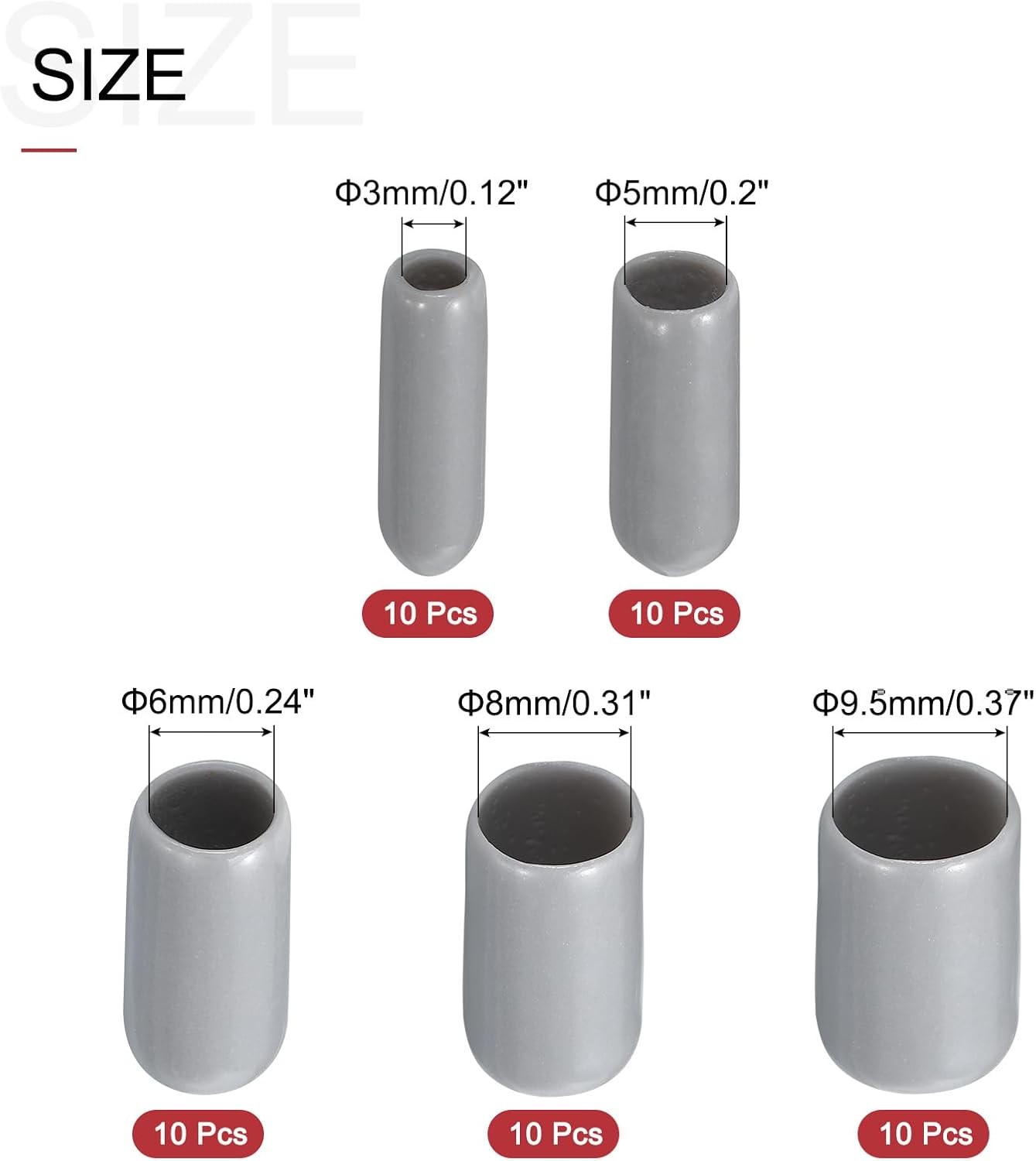 uxcell 50pcs Round Rubber End Caps 1/8″ 3/16″ 1/4″ 5/16″ 3/8″ Grey Vinyl