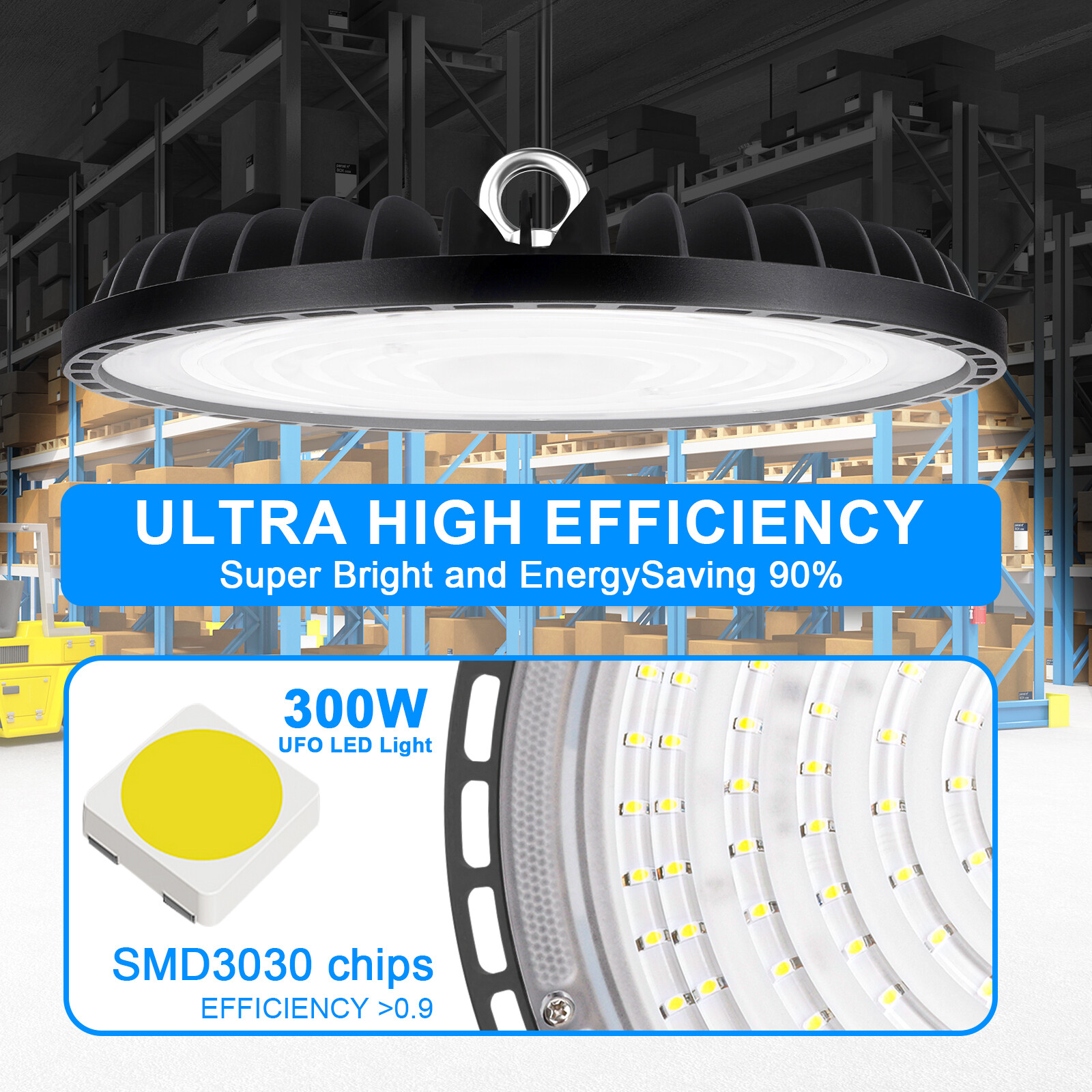 6 Pack 300W UFO Led High Bay Light Warehouse Commercial Industrial Shop Lights