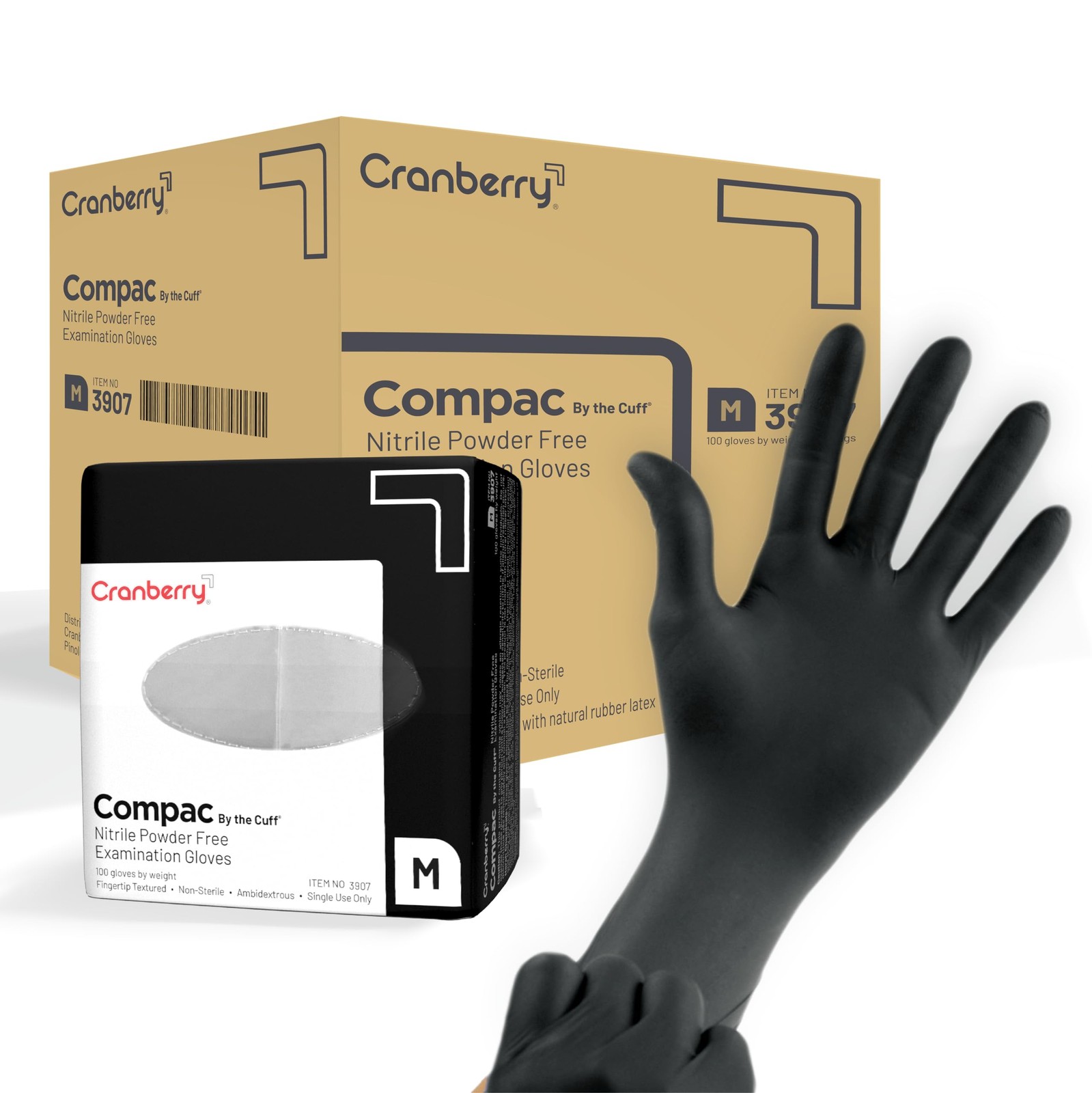 Cranberry Usa Cranberry Compac Black Disposable Nitrile Gloves Latex 2.5 Mil