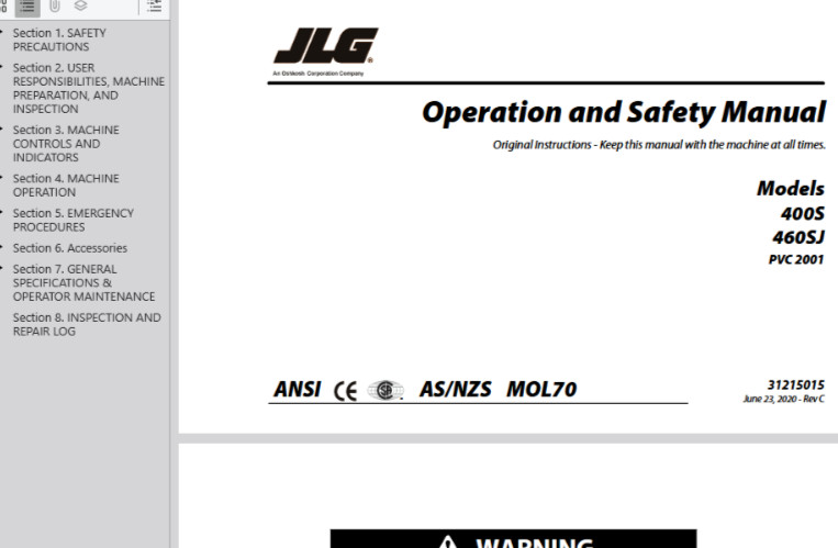 JLG 400S 460SJ Boom Lifts Service Repair Operators Manual Parts Catalog PDF USB