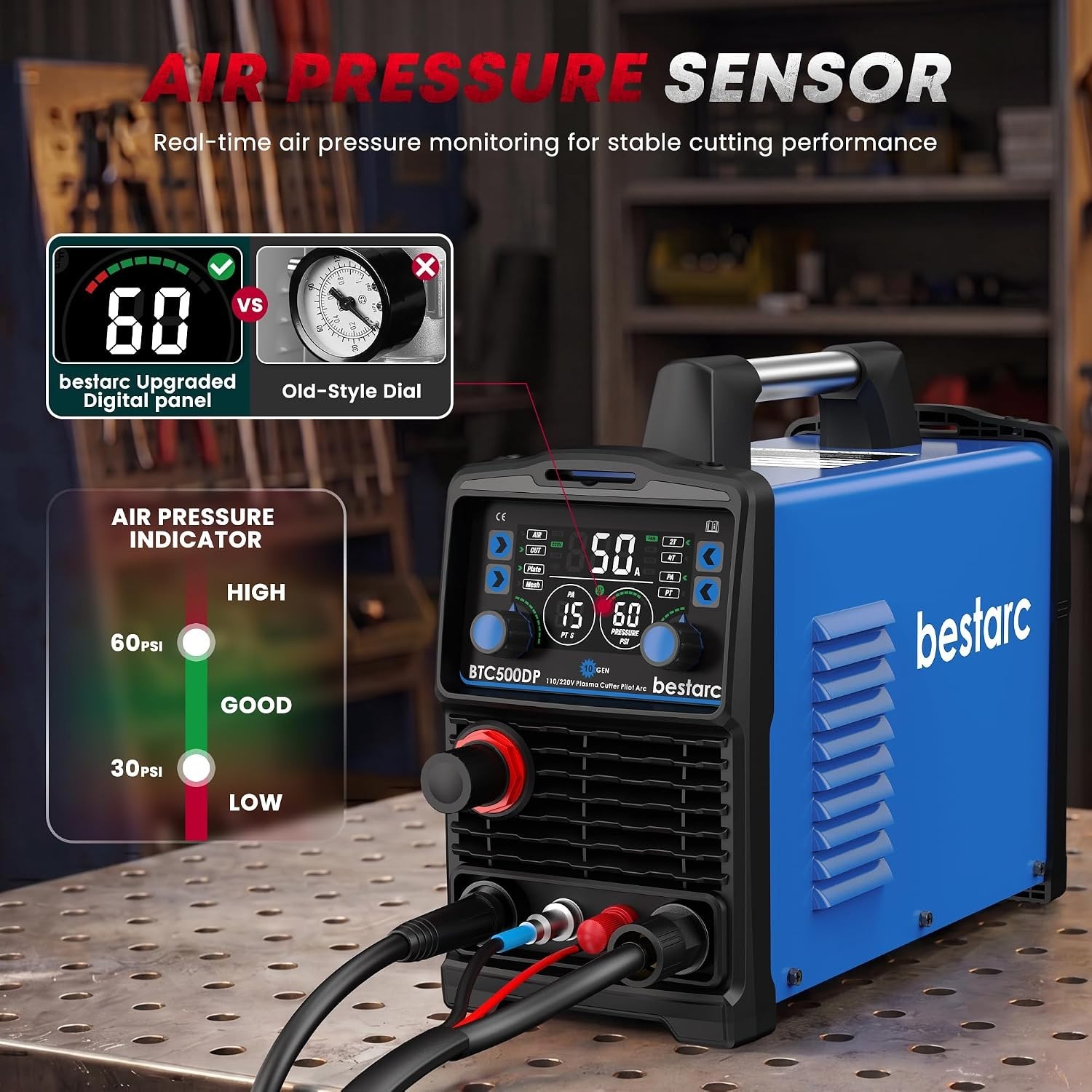 Bestarc Pilot Arc Plasma Cutter, [Large LED Display][Air Sensor] 50A Plasma Cutt