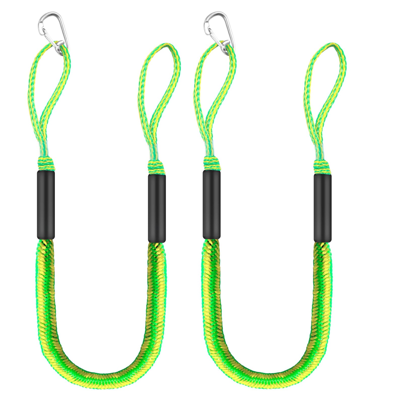 Boat Bungee Dock Lines 4 ft – Single Hook Dock Rope with 2 Loops, 2 Pack (Gre…