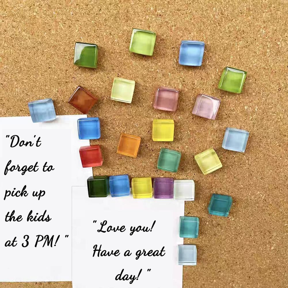 24Pcs Decorative Push Pins Glass Square Multicolored Thumbtacks Thumb Tacks for