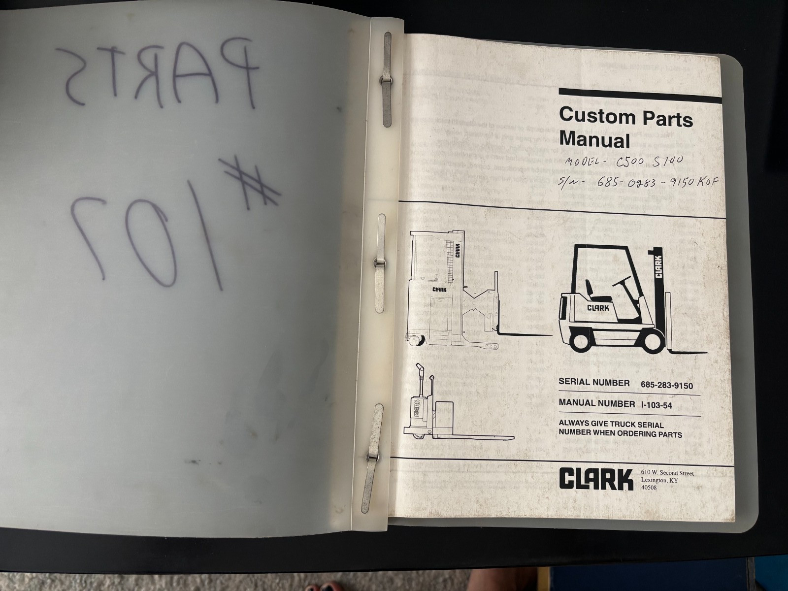 Clark C500 S100 S/N 685-283-9150 Manual # I-103-54