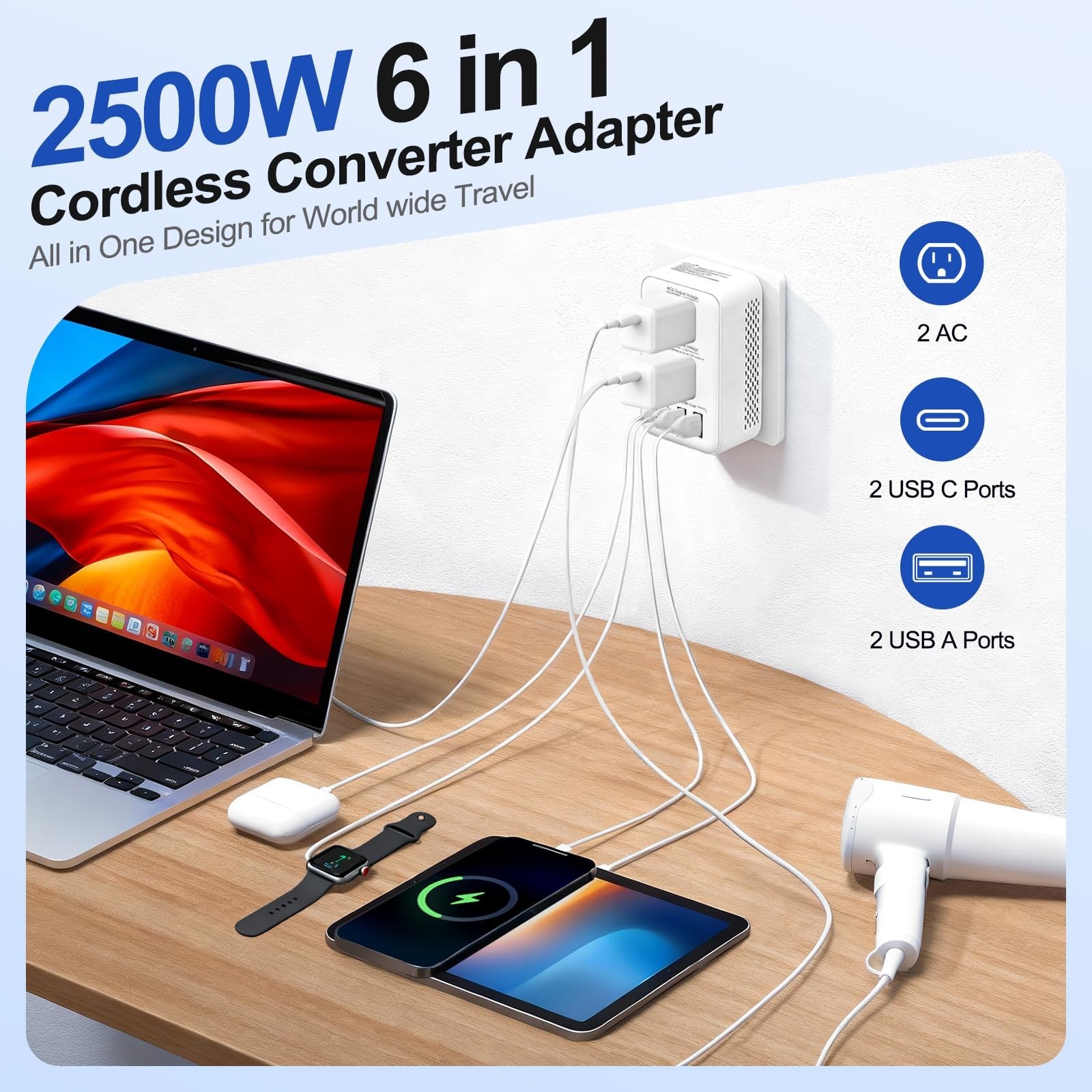 2500W Voltage Converter US to Europe, 220V to 110V Converter for European Tra…