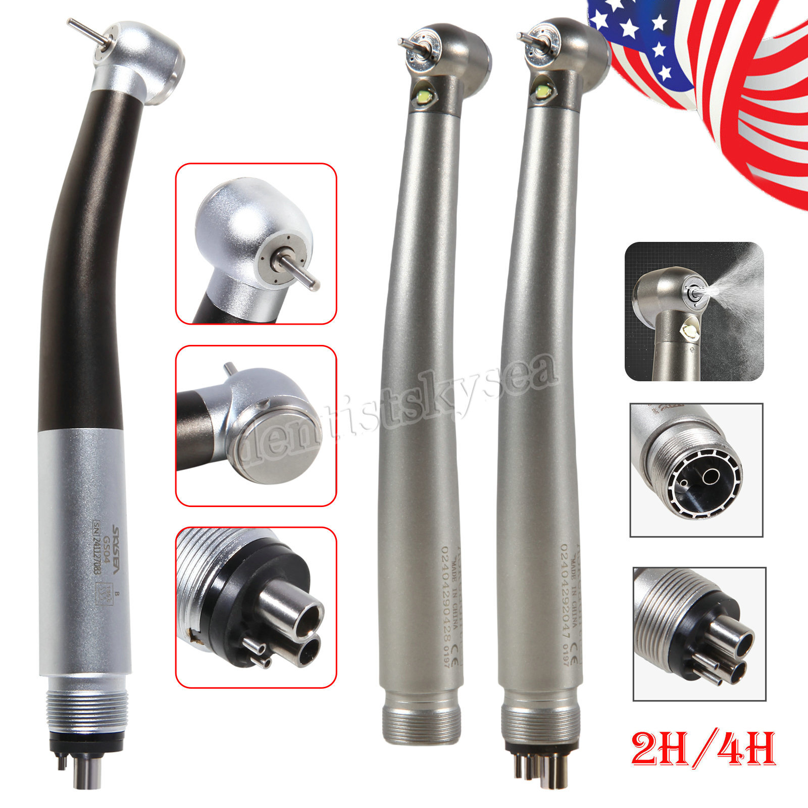 Dental LED Fiber Optic High Speed Turbine Handpiece Fit KAV NSK Coupler 2/4/6H