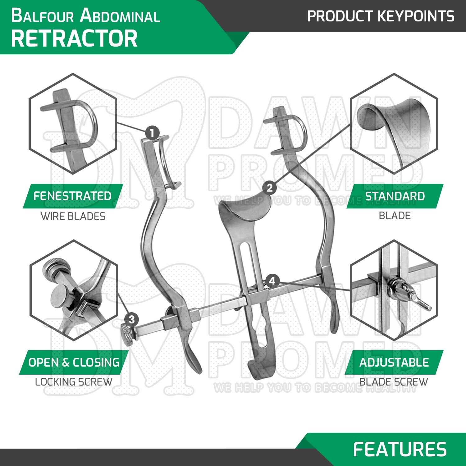 3 Pcs Balfour Abdominal Retractor 4″ 7” 10″ Medical Instruments German Grade