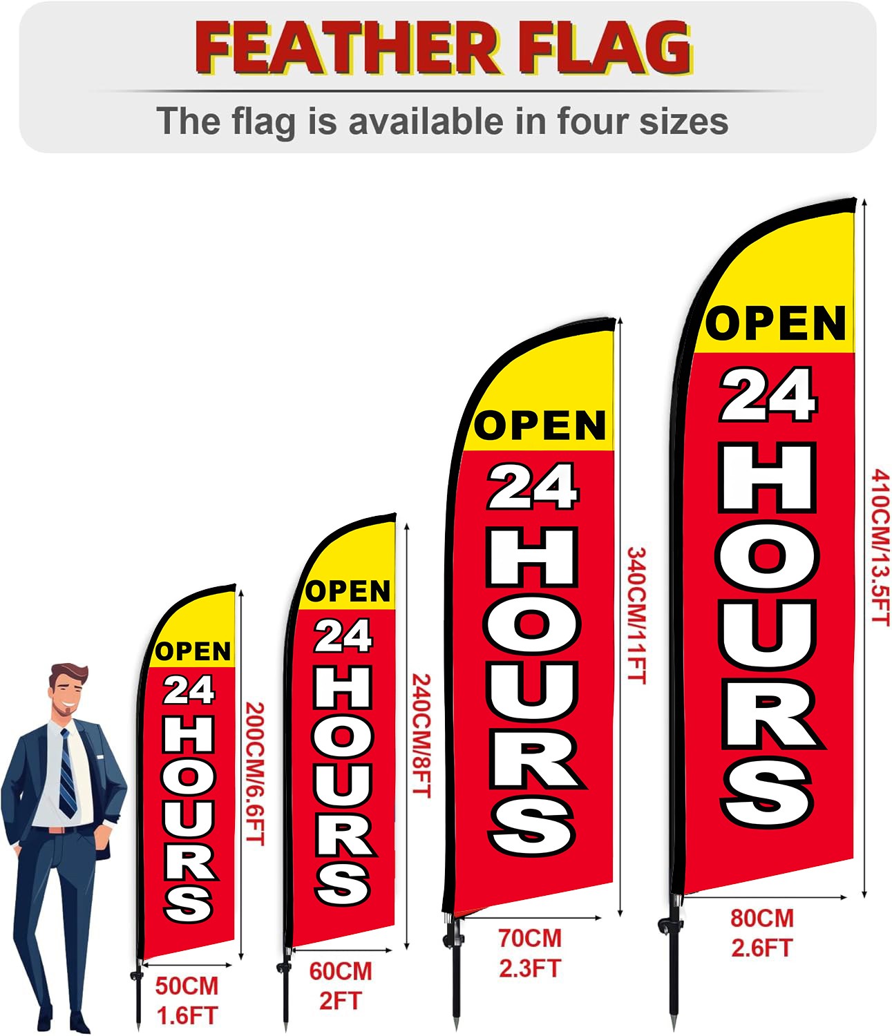 24 Open Hours Advertising Swooper Flag Banner Advertising Feather Banner Sign