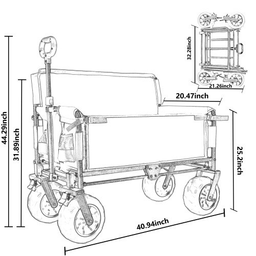 500lbs Heavy Duty 3-in-1 Folding Wagon Cart with Bench Seat & All-Terrain Wheels
