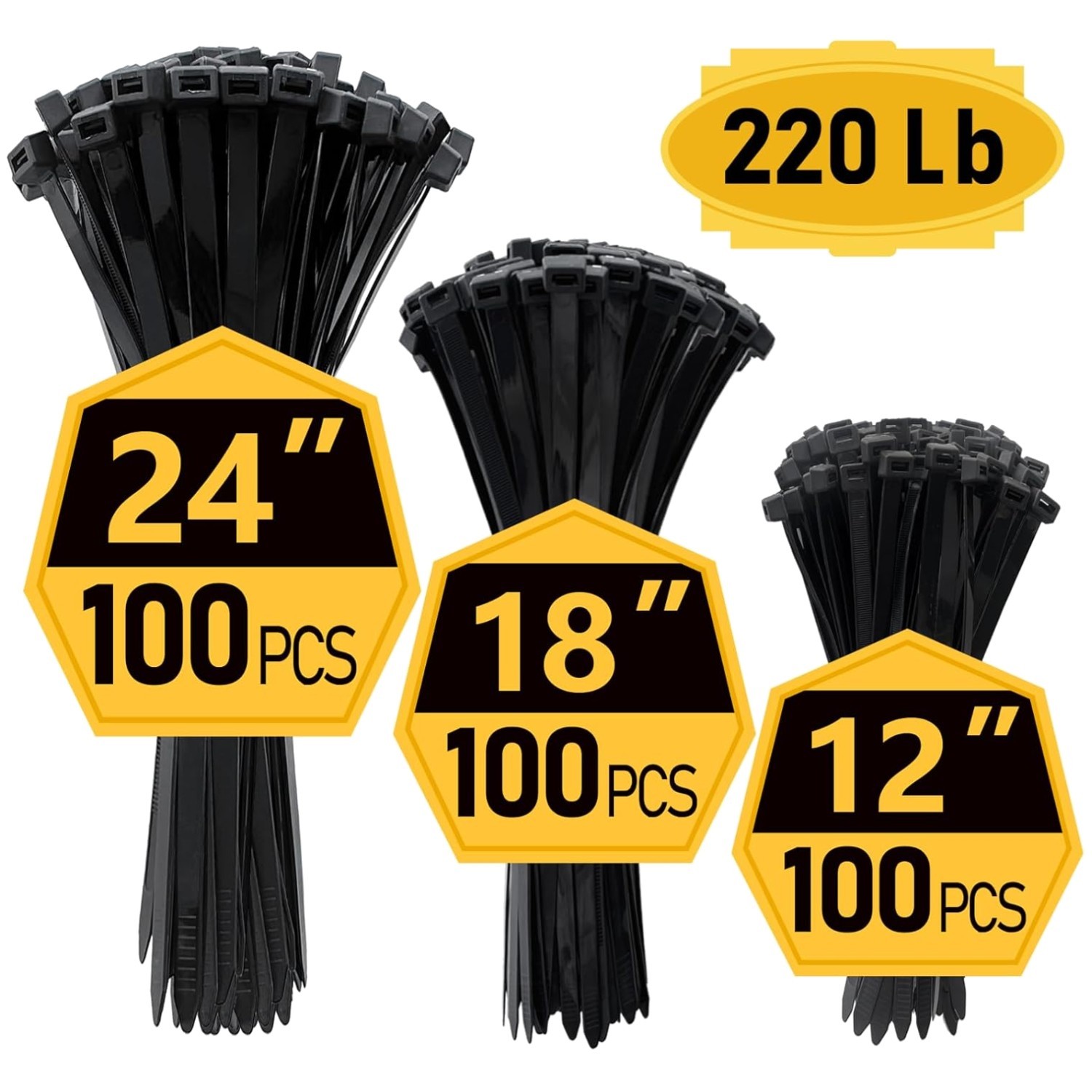 220 lb Tensile Strength Zip Ties 300 Pack