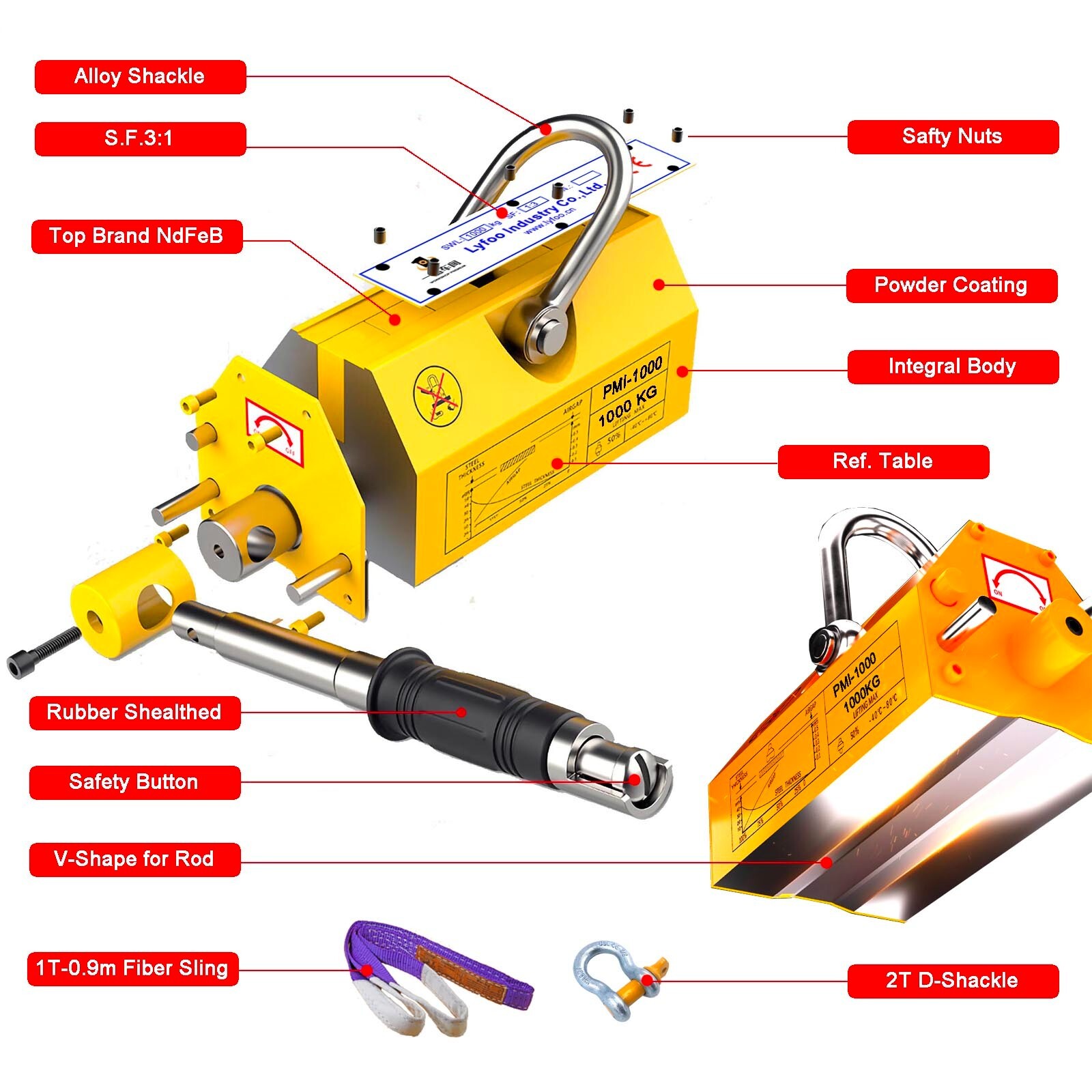 Magnet LIfter 1320 lbs (3:1 Safety Factor) Permanent Magnetic Lifter 600kg