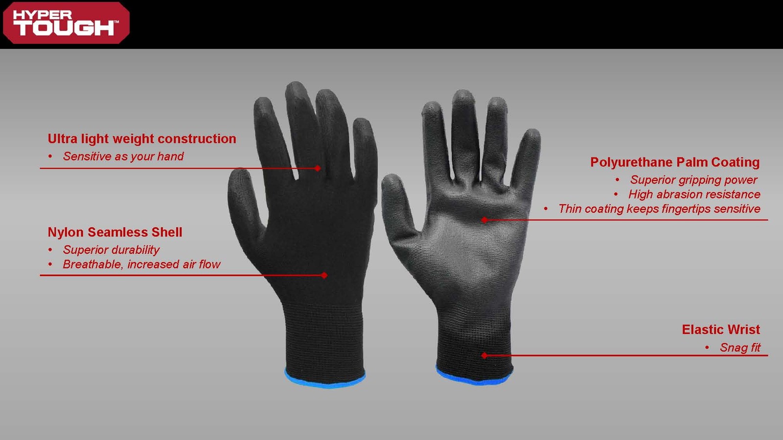 Nylon Liner PU Dipped Gripping Work Gloves, Full Fingers, Men’s Large Size,