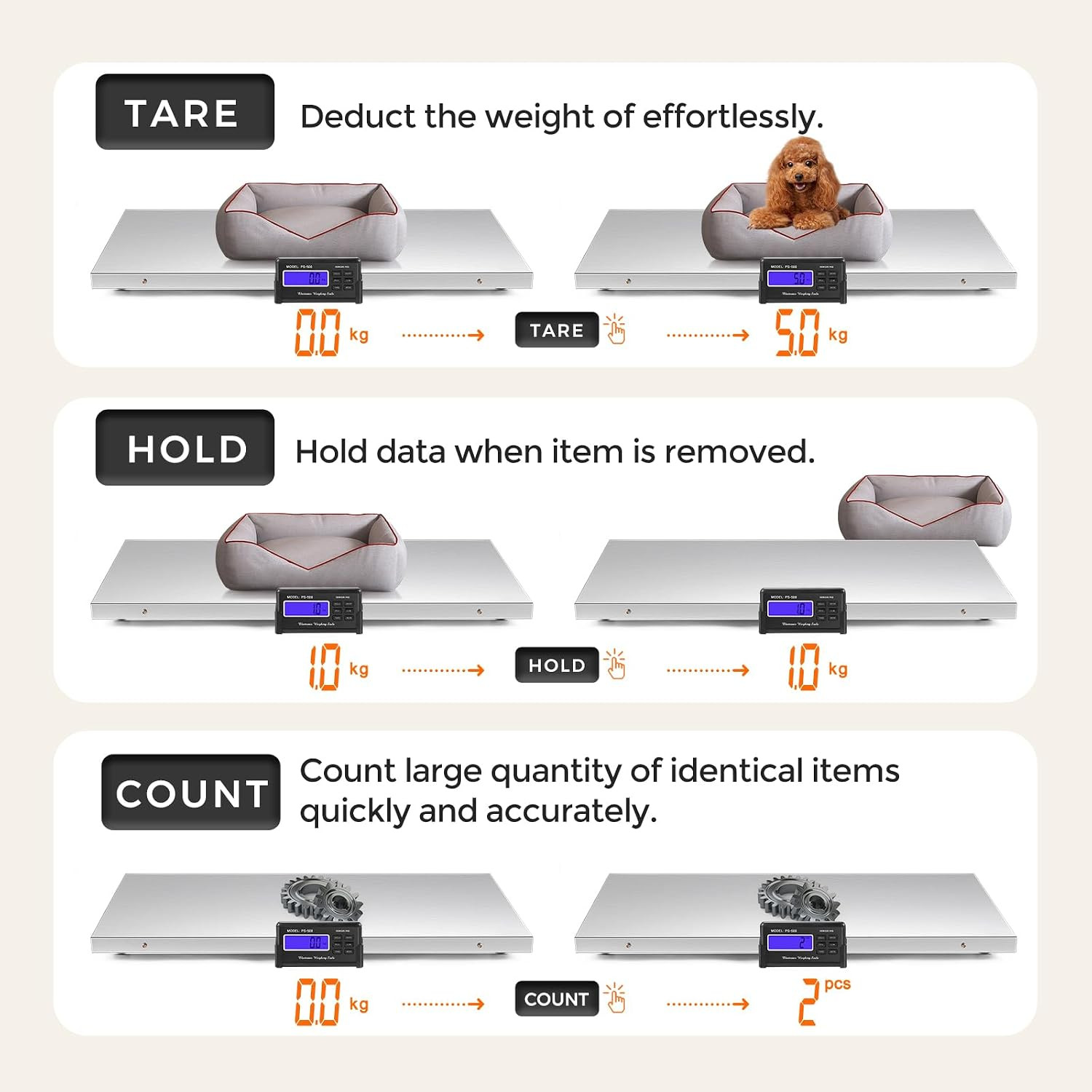 Pet Scale for Large Dog 1100Lb X 0.2Lb, Postal Scale with Large Stainless Platfo