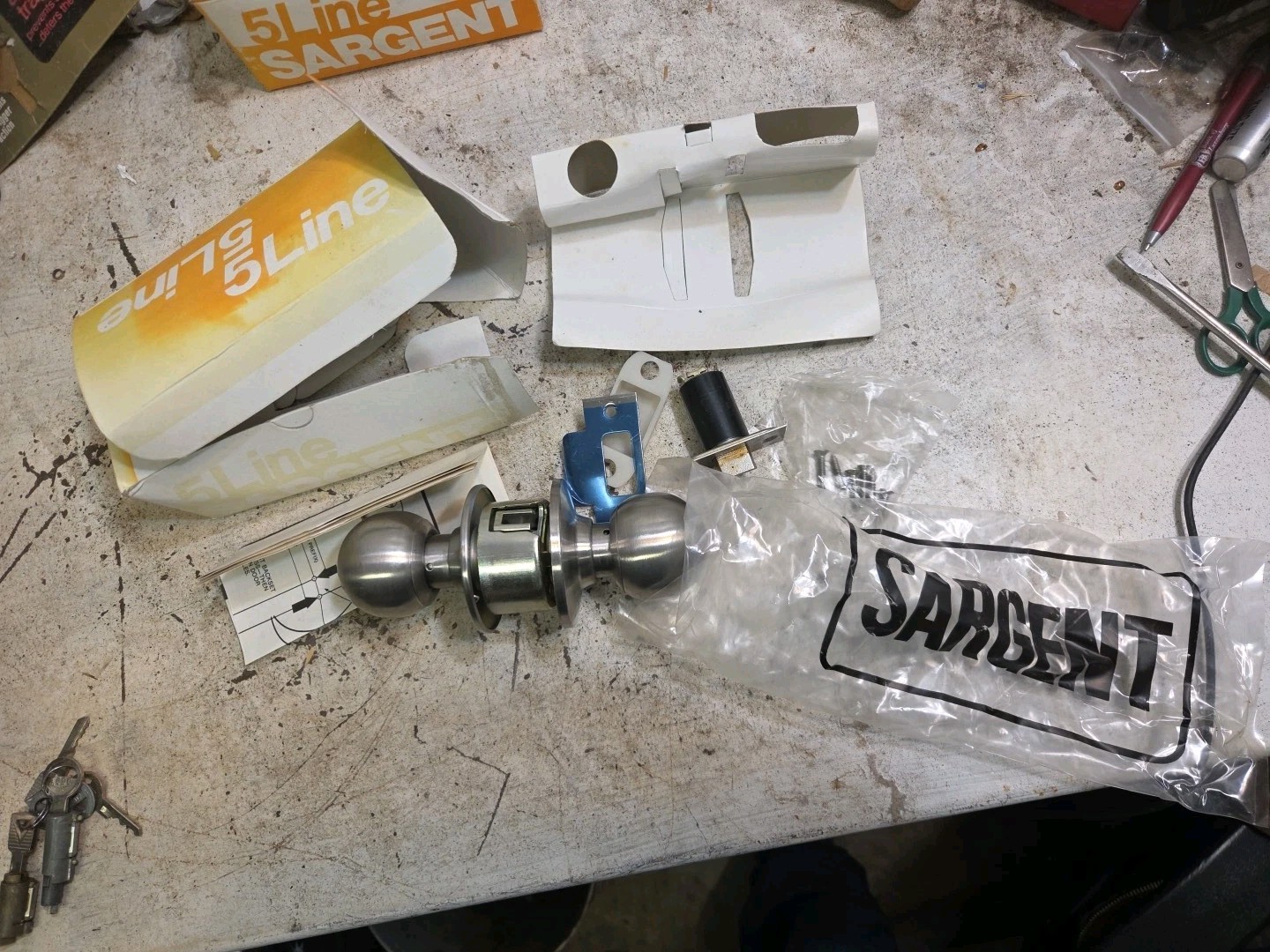 Sargent 5 Line Bored Cylindrical, Door Knob Handle (Stainless) Nos Passage