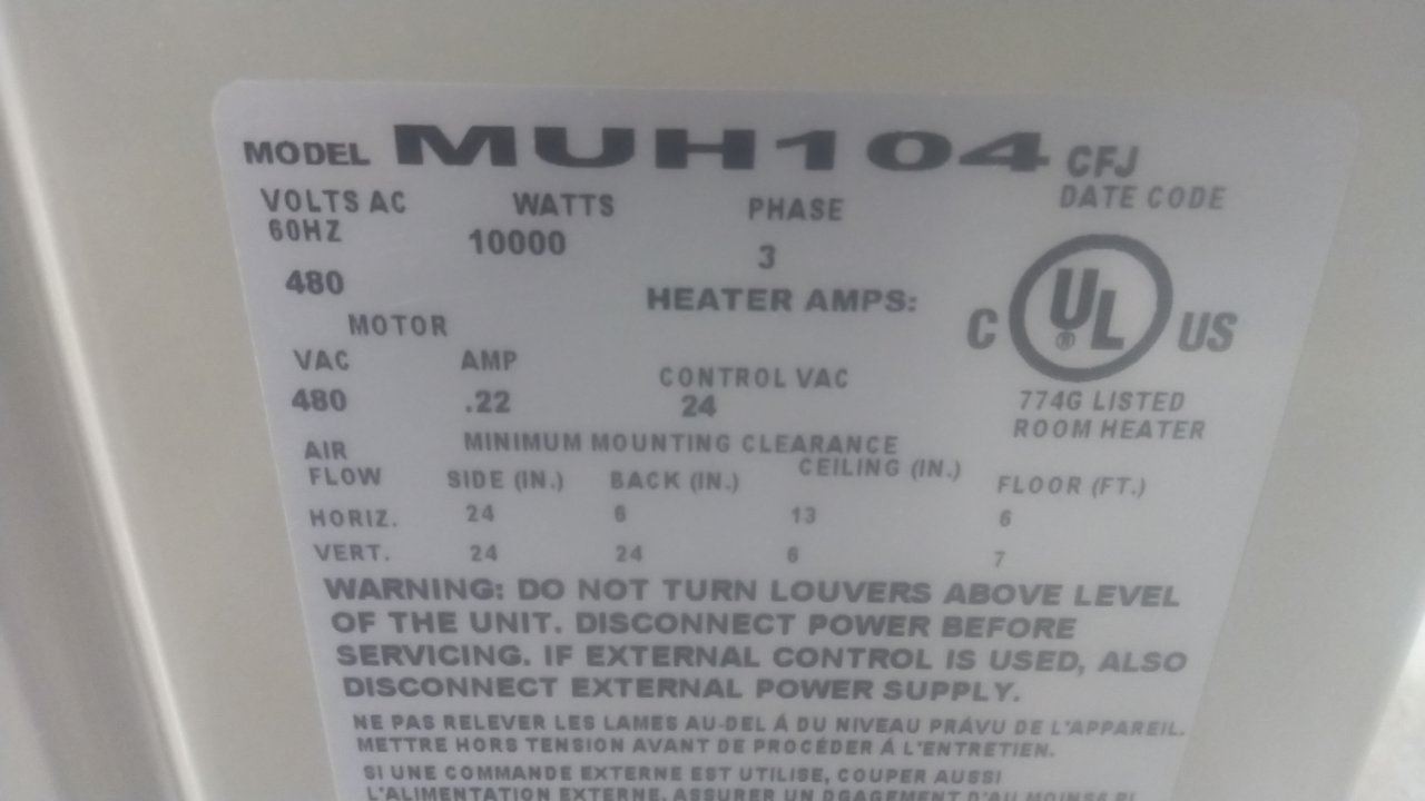 Qmark MUH104 480VAC 650 CFM 34,120 BtuH Electric Wall & Ceiling Unit Heater