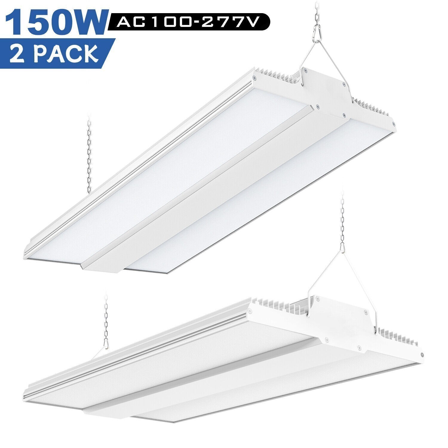 2Pack 150W LED Linear High Bay Light 22,500Lm Commercial Warehouse Shop Lighting