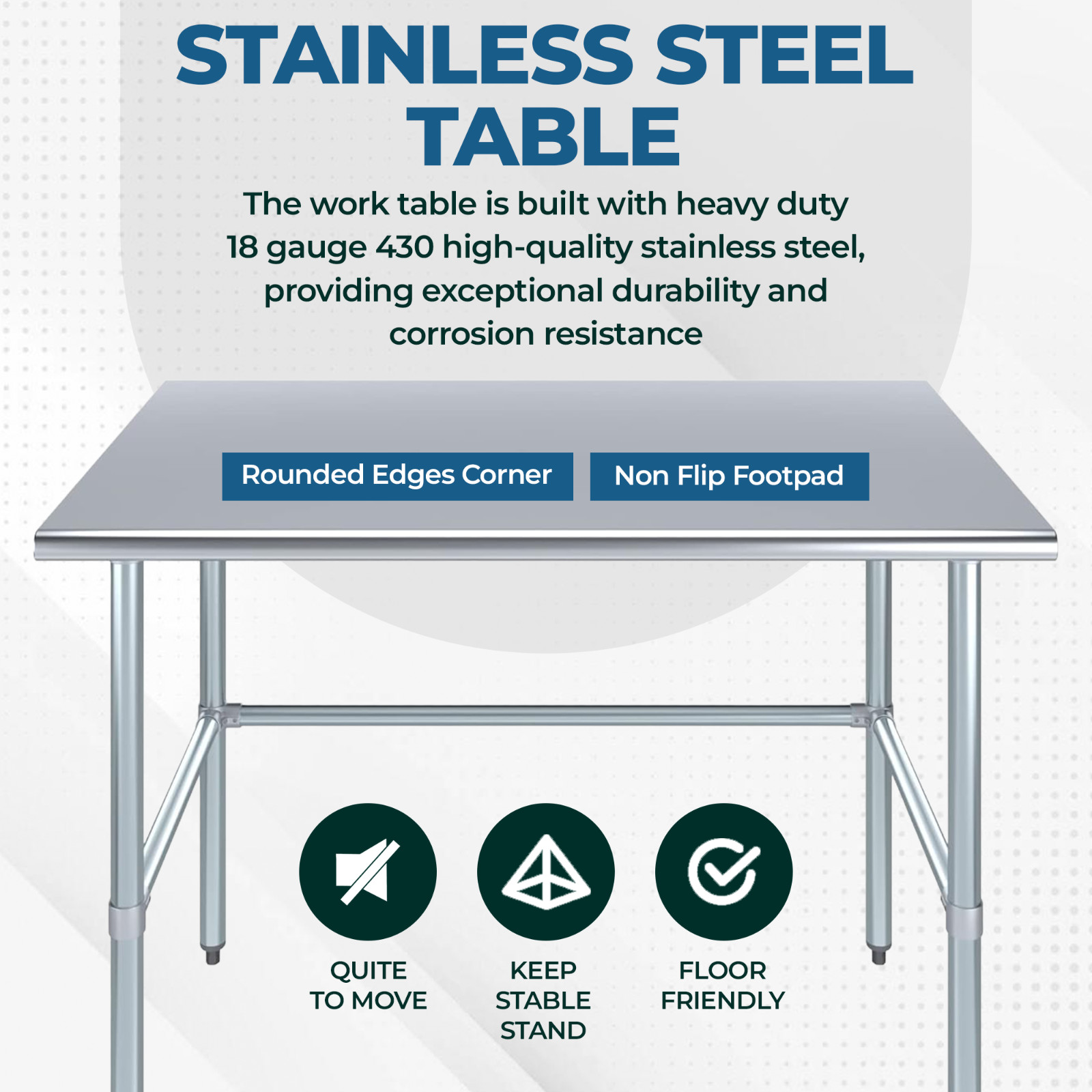 Stainless Steel Food Prep Appliance Storage DIY Work Table Open Base 16”x48”