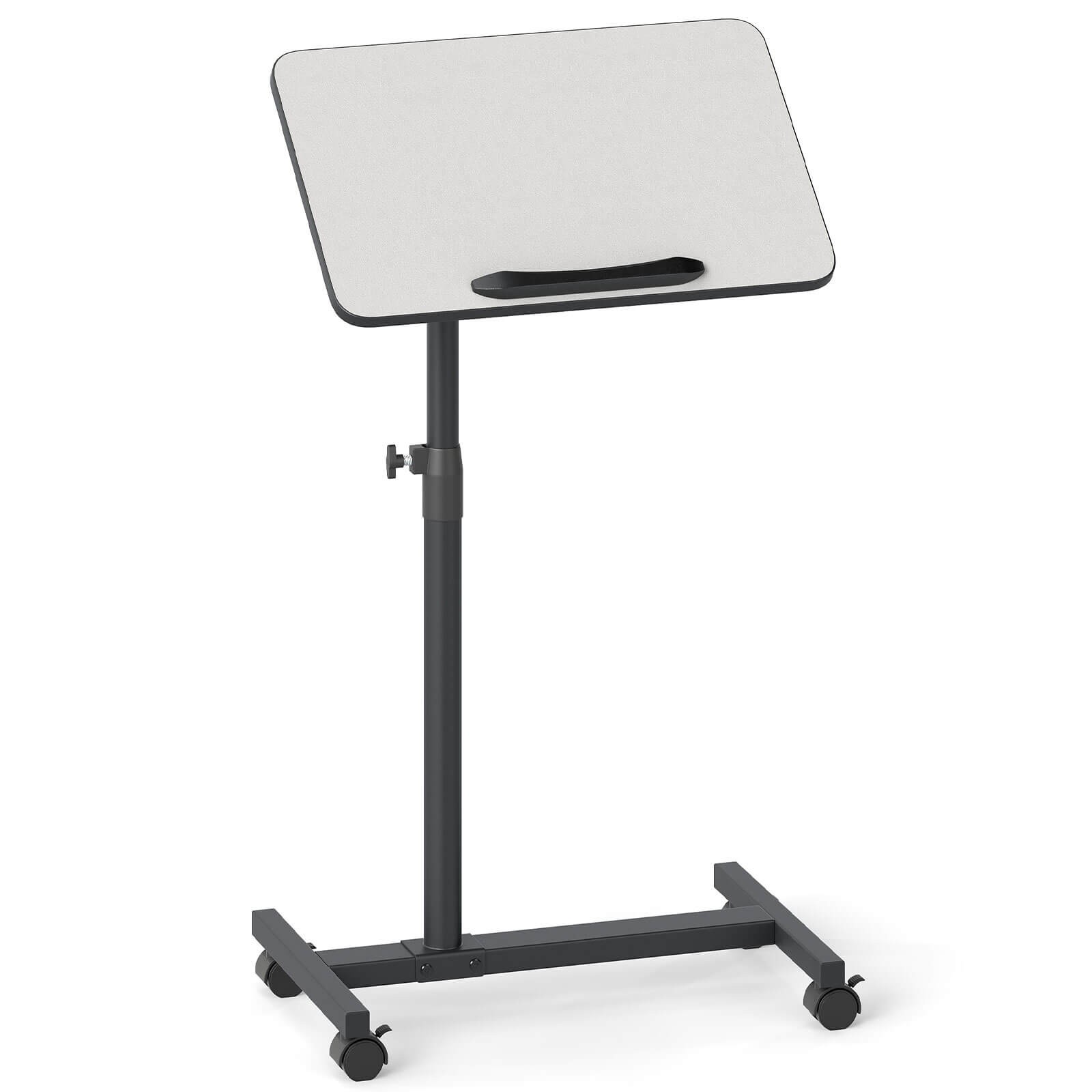 Costway Overbed Rolling Table Over Bed Laptop Food Tray Desk Tilting Top Grey