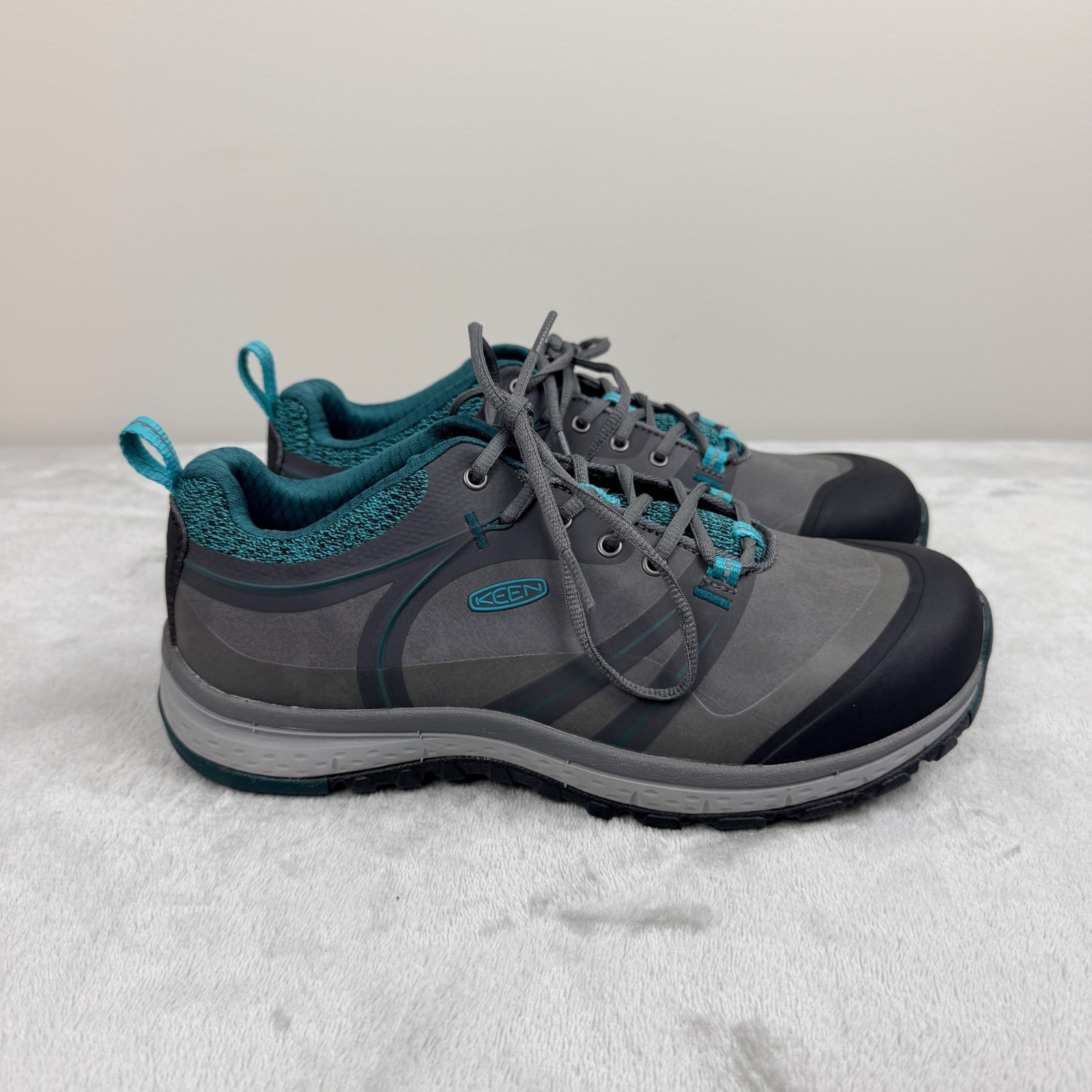 KEEN Utility Work Shoes Women’s 8W Grey Teal Safety Toe EH Low Sneakers