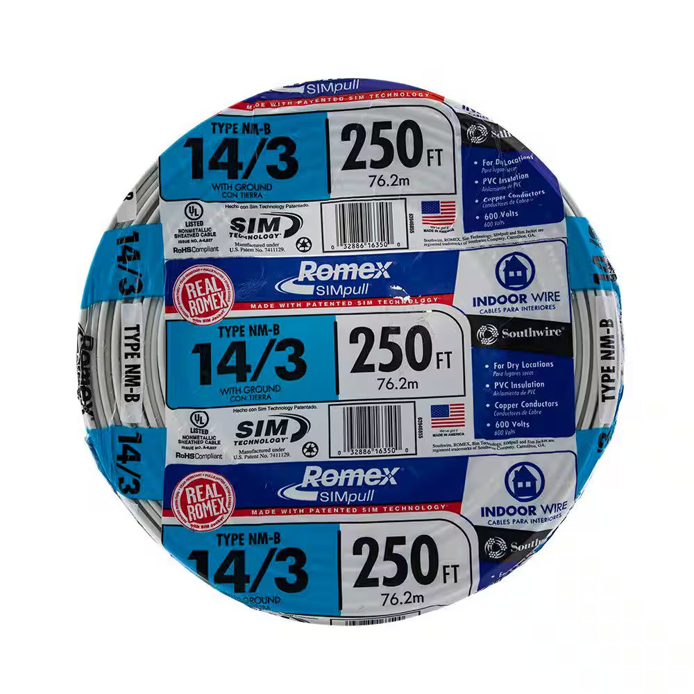 14/3 copper wire 250ft roll, different brands and colors for electricians