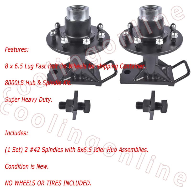 8 x 6.5 Lug 8000LB Shipping Container Wheels Steel Bolt-on Spindles Black