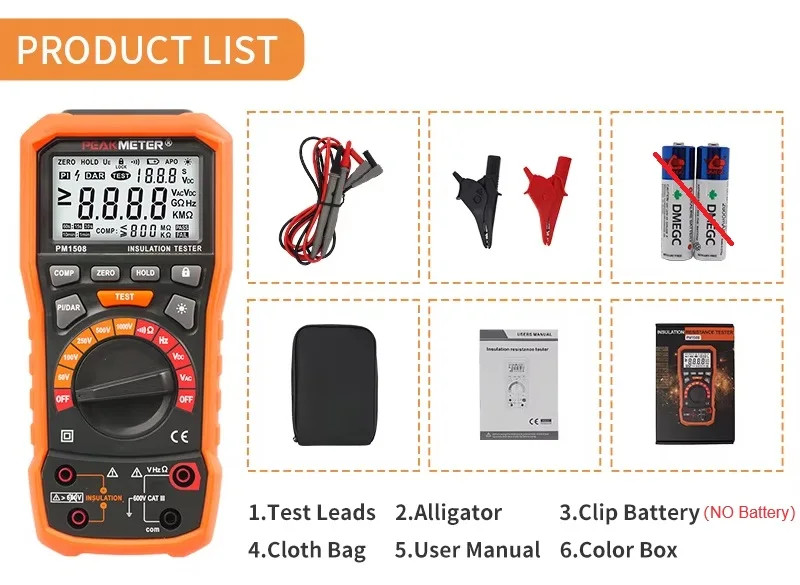 Handheld Insulation Resistance Tester 1000V 100GΩ Multimeter Voltmeter PI DAR