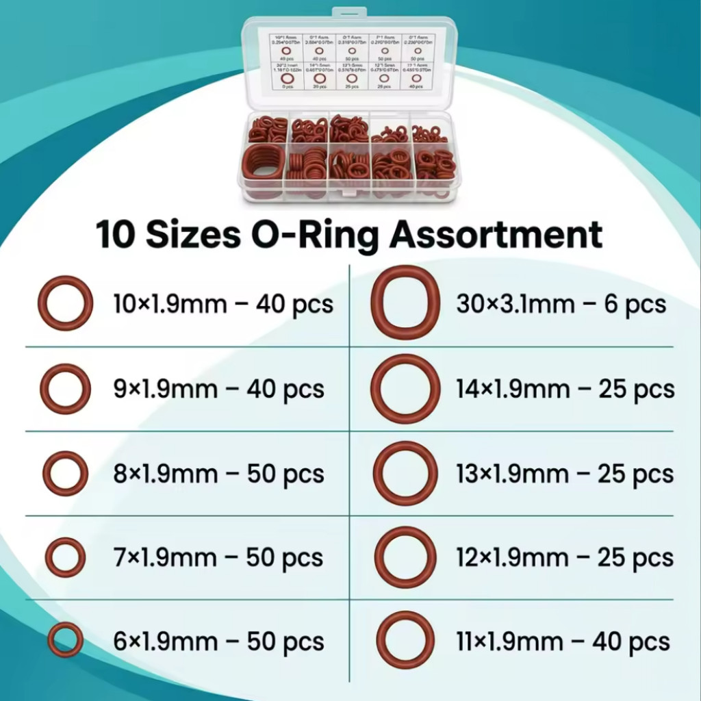 351pcs O-Ring Kit Red Seal Gasket Set Metric Assortment Heat Oil Resistant Box