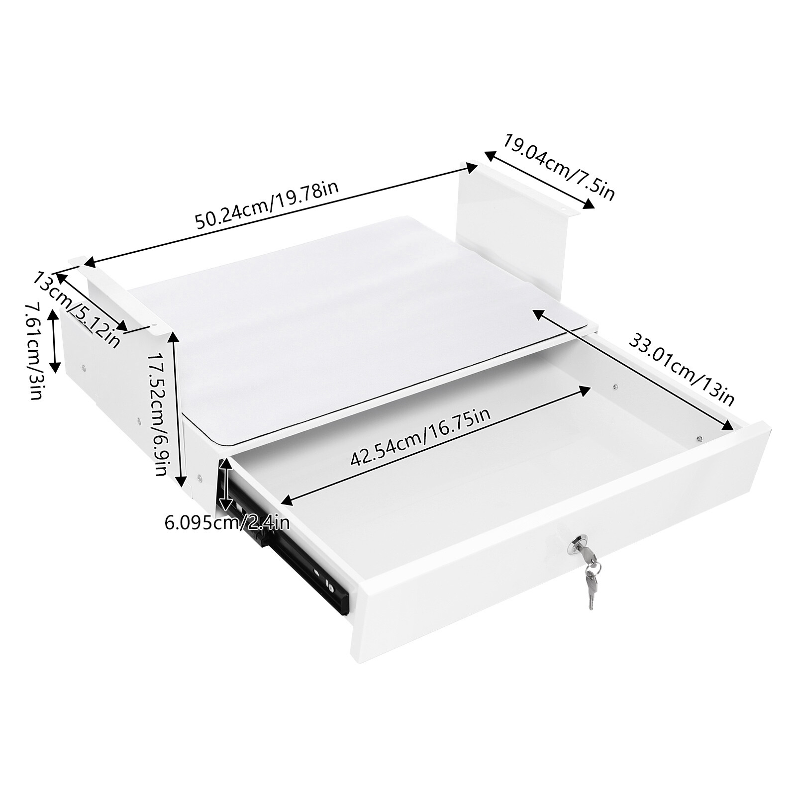 Under Desk Pull-out Drawer Storage Tray with Lock for Desk Organization Office